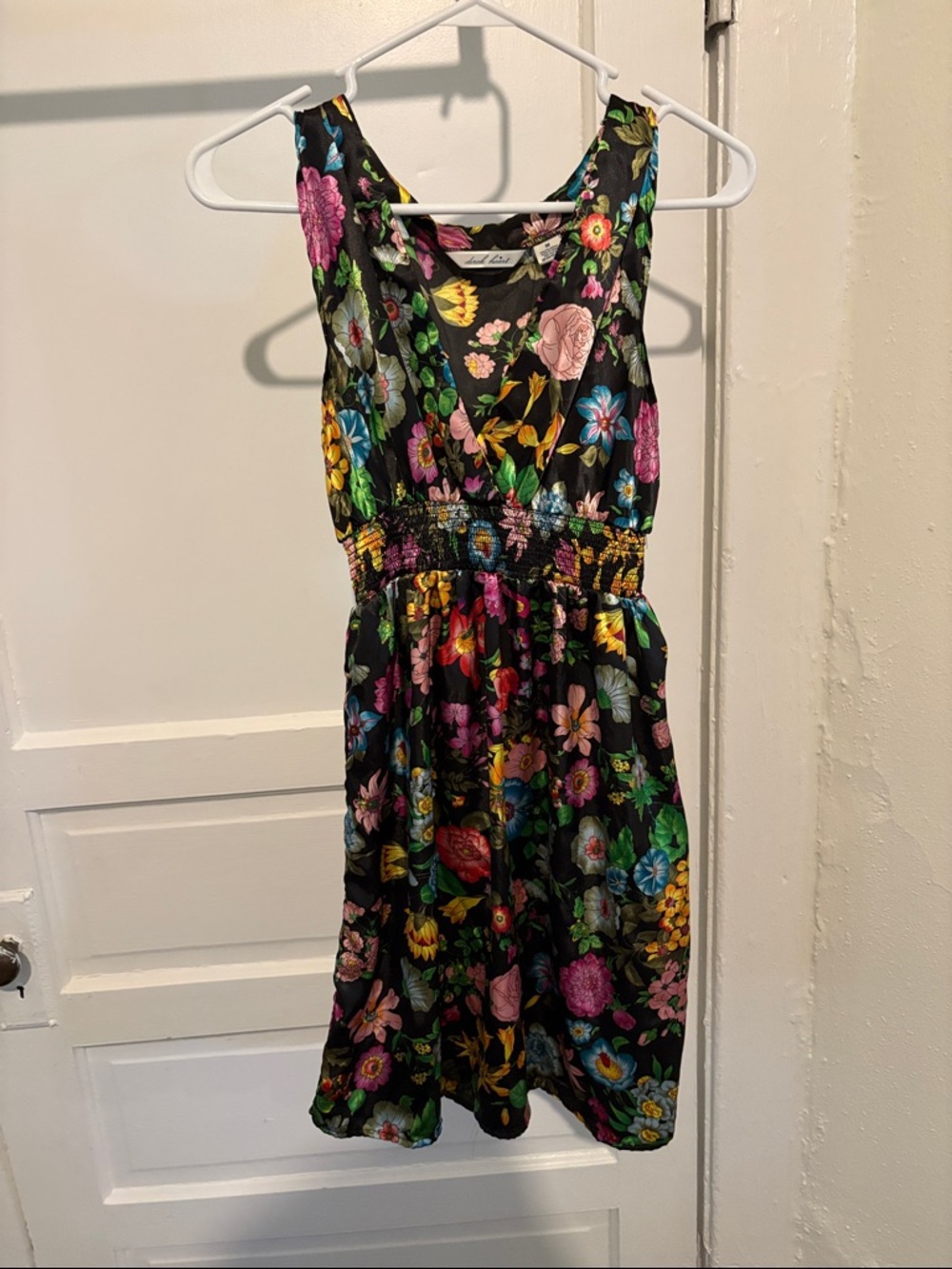 Derek Heart Black Floral Sundress with Pink, Green, Blue & Yellow Flowers